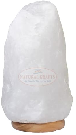 2–3KG White Himalayan Salt Lamp – Natural Crystal Rock Light with Free Certified 3-Pin on/Off Cable and Bulb | Authentic Handcrafted Lamp by NaturalKrafts from Punjab, Pakistan
