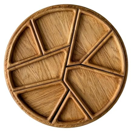 Generisch Serving Plates for Society, Large Serving Board with 8 Removable Compartments, Wooden Board for BBQ Breakfast, Snacks, Organisation for Kitchen Storage Cabinet