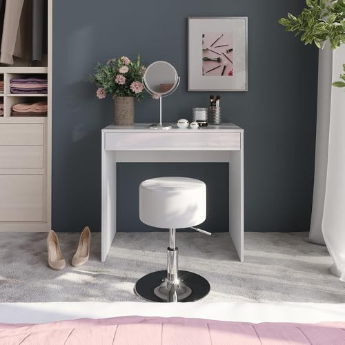 Vicco Schminktisch Sherry, Weiß/Weiß Hochglanz, 81.4 cm | mit Hocker, zur Organisation von Kosmetik und Pflegeprodukten