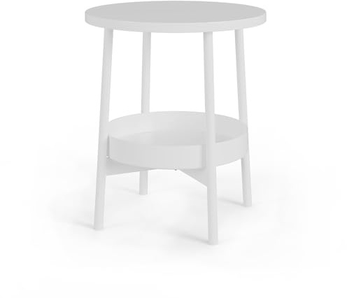 Vicco Beistelltisch Riono, Weiß, 40 x 40 cm mit zusätzlicher Ablagefläche