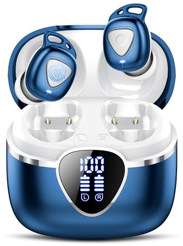 Wireless Earbuds, 2026 Bluetooth Headphones In Ear with 4 ENC Noise Cancelling, 40H Mic Clear Calls Bluetooth earphones, Deep Bass IP7 Waterproof Mini Ear Buds, USB-C Comfortable for Sport,Work Blue