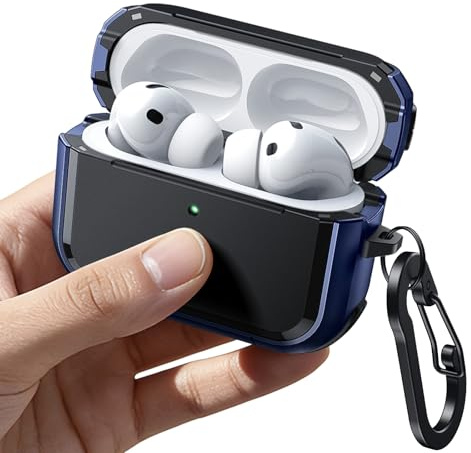 JETech Custodia Cover Protettiva Anticaduta Potente per AirPods Pro 3 (2025) con Portachiavi, Coperchio Magnetico, Compatibile con MagSafe, LED Anteriore Visibile (Blu)