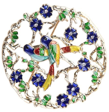 Generico Spilla Smaltata a Forma di Corona Ghirlanda e Uccelli da Giardino, Distintivo in Lega di Cristallo, Accessorio per Abbigliamento Donna, Decorazione Elegante per Vestiti e Borse