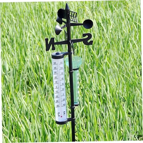 Station météo sans fil avec support rotatif 55'' Station météo facile à installer avec pluviomètre, thermomètre et girouette pour mesure de jardin, décoration de la maison