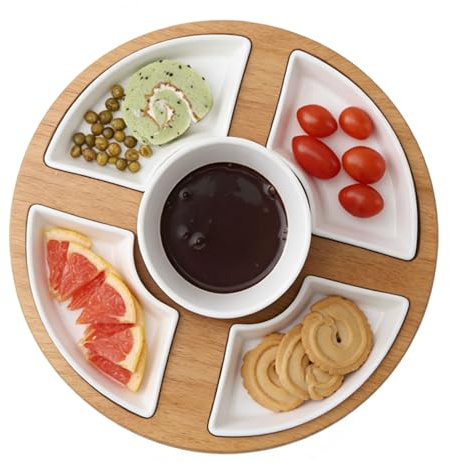 Tmboryuu Elegante juego de platos de cerámica para fondue, plato decorativo para servir queso, práctica bandeja de postre, accesorio de cocina, elegante plato para servir