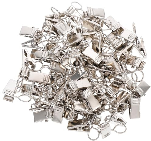 Kichvoe 100pcs Small Nickel Plated Iron Curtain Clips with Rings, Shower Curtain Clamps for Drapes, Window Treatment Hardware for Home Bathroom Use