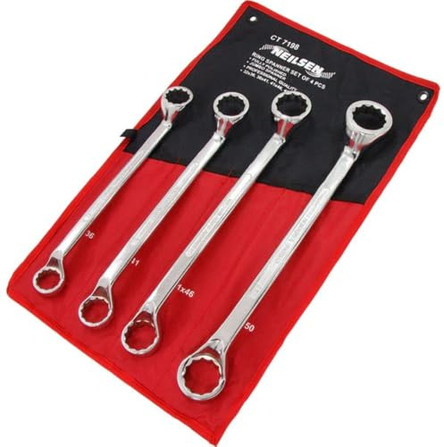 Neilsen CT7198 4pc Jumbo Ring Spanner Set : Full Polish | Sizes : 32x36 36x41 41x46 46x50mm | Ideal for Fastening and loosening Nuts and Bolts