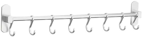 OSALADI Barra Ganci da Cucina a Parete 50cm, Alluminio Spaziale Argento | Fori, Portata Elevata, Installazione Semplice, per Cucina e Bagno, 8 Ganci Mobili Inclusi