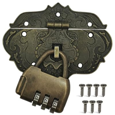 SCJJZ Cierre Antiguo con Candado de Combinación 3 Dígitos, Cerradura de Pestillo Vintage de Hierro Bronce para Cajas de Madera Baúles Cofres, Cierres para Antiguos y Cierres para Cajas de Madera