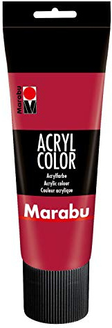 Marabu 12010025032 - Acryl Color karminrot 225 ml, cremige Acrylfarbe auf Wasserbasis, schnell trocknend, lichtecht, wasserfest, zum Auftragen mit Pinsel und Schwamm auf Leinwand, Papier und Holz