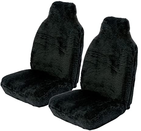 Carseatcover-UK Front Pair of Faux Fur Furry PLAIN BLACK Car Seat Covers - Universal Fit - Suitable for Cars, Vans, MPV's SUV's
