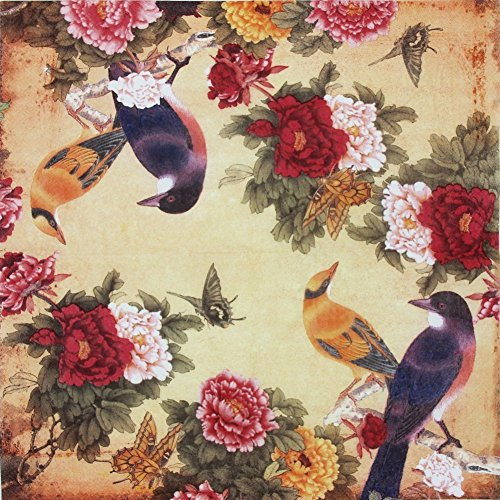 ALINK Decoupage Paper Napkins with Vintage Floral Pattern, Printting Peony Birds Decorative Dinner Tea Party Shower, 20 Count