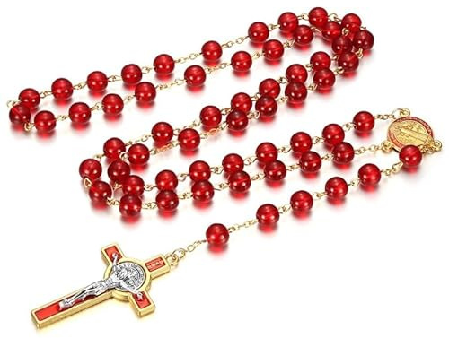 BOBIJOO Jewelry - Chapelet Saint-Benoît Médaille Protecteur Rouge Sang et Or