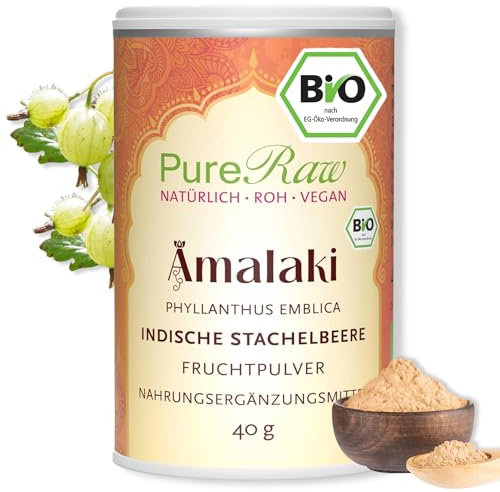 Amla Pulver Bio Amalaki Beere Fruchtpulver (Vegan Ayurvedisch) Indische Stachelbeeren Amla Frucht - Organic Amla Berry Fruit Powder I PureRaw 40g