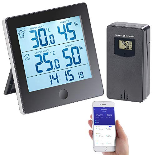 infactory Wetterstation App: Thermo-/Hygrometer-Datenlogger mit Außensensor, Bluetooth & App (Wetterstation Datenlogger, Thermometer Hygrometer, Bluetooth, iPad)