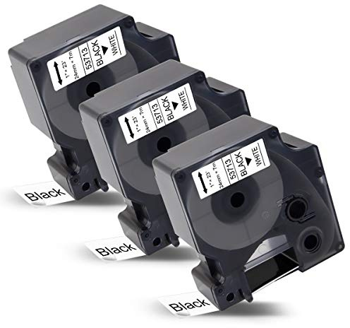 Labelwell 3x Schriftband Kompatibel für Dynmo D1 24mm 53713 S0720930 24mm Schwarz auf Weiß Etikettenband für Dynmo LabelManager 450D 500TS Wireless PnP LabelWriter 450 Duo 1978243 MobileLabeler