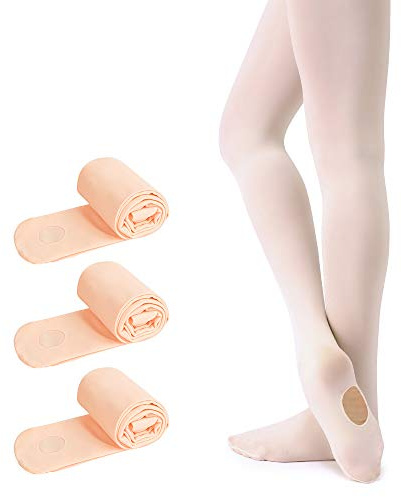 Soudittur Kinder Ballett Strumpfhose Convertible Tanz-Strumpfhosen mit Fersenloch 90D für Mädchen und Damen Rosa, Weiß, Schwarz