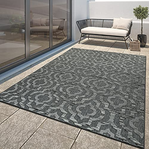 TT Home Moderner Outdoor Teppich Wetterfest Innen & Außenbereich Marokko Design In Grau, Größe:200x290 cm