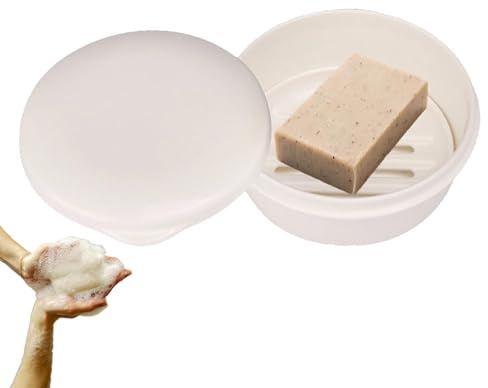 HERCHR Jabonera Redonda con Tapa, Recipiente para jabón a Prueba de Fugas para acampadas, gimnasios y baños, Estuche de plástico portátil para jabón para Uso doméstico y al Aire Libre