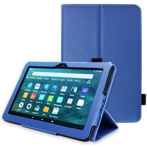 TECHGEAR Neue Amazon Fire HD 8, HD 8 Plus, Kinder, 2024/2022/2020 14. 12. 10. Generation Hülle - PU Leder Slim Hülle mit Ständer und Handschlaufe Schutzhülle Tasche - Blau