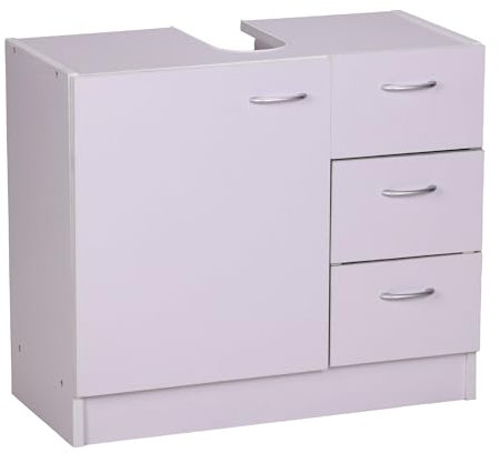 FineBuy Waschbecken-Unterschrank 54 x 63 x 30 cm weiß mit 1 Tür und 3 Schubladen, Unterstellschrank Bad mit Siphonausschnitt, Bad-Schrank klein Waschbecken