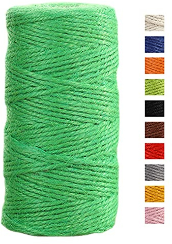 JeogYong Jute Twine String 2mm x 100m Natural Coloured Jute String 3-ply Garden Twine Kitchen Cord Thick Jute Rope for Decoration Floristry, DIY Arts & Crafts, Bundling, Wrapping Gifts (Green)