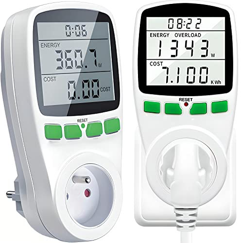 Retoo Wattmètre Prise Compteur D'énergie, Prise Compteur D'énergie Numérique, Écran LCD, 230 V, Puissance Maximale 3600 W, Courant Maximal 16 A, 75 X 147 X 75 mm, Surcharges De Protection, Blanc