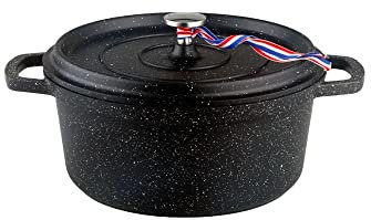 KAMBERG Cocotte, Diametro 20 cm Rotonda Nera, Fusione di Alluminio, Rivestimento Effetto Pietra, Compatibile con Tutti i Piani Cottura, Incluso Quello a Induzione, Senza PFOA
