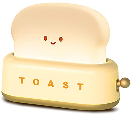 QANYI Small Table Lamp, Cute Toast Bread LED Bedroom Nightstand Light with Timer and Rechargeable, Cool Birthday Gift for Baby Kids Children Girls Boys
