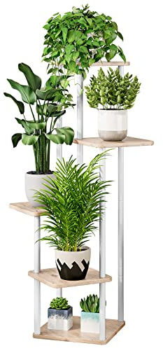 AZERPIAN Pflanzenständer, 5 Etagen, Metall, Blumenregal für mehrere Pflanzen, Ecke, hohe Blumenhalter für Terrasse, Garten, Wohnzimmer, Balkon, Schlafzimmer, Schwarz (5 Etagen, Weiß)