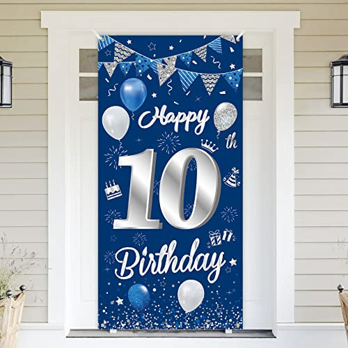 BTZO 10. Geburtstag Banner - Blau & Silber, Jungen & Mädchen, Party Deko für 10. Geburtstag