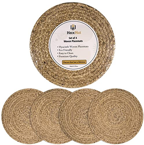 Juego de 4 salvamanteles redondos de ratán, 34 cm, bajoplatos de mimbre natural, resistentes al calor, fáciles de limpiar y antideslizantes, elegante y práctico complemento para tu mesa