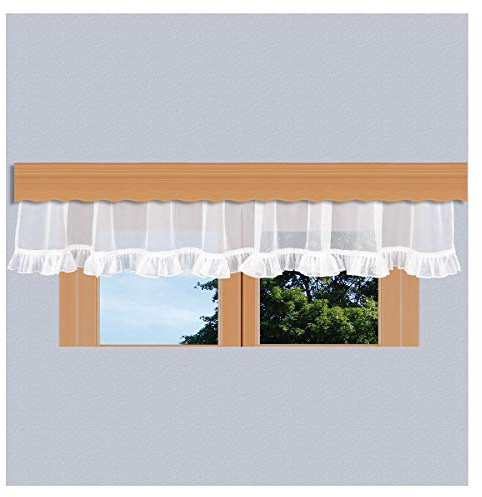 kollektion MT Querbehang Salome weiß mit Rüsche in Feinmarkisette Gardine mit Reihband und Falbelabschluss 30 x 300 cm