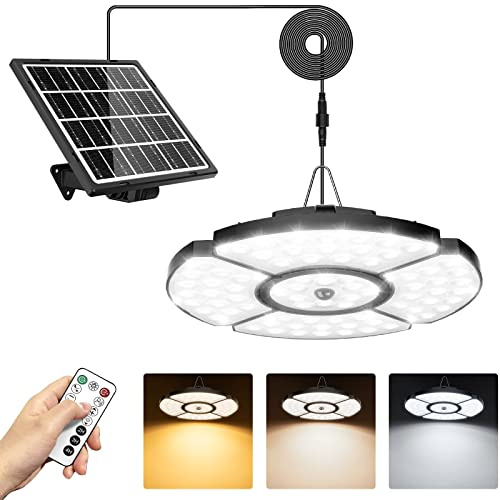 MEIHUA Solarlampe Für Außen Und Innen 2700K-6500K 76 LEDs IP54 Wasserdicht | Timer 5 Modi Solarleuchten Mit Bewegungssensor Und Fernbedienung 5000MAH Für Haus Hof Garage Veranden Lagerräume