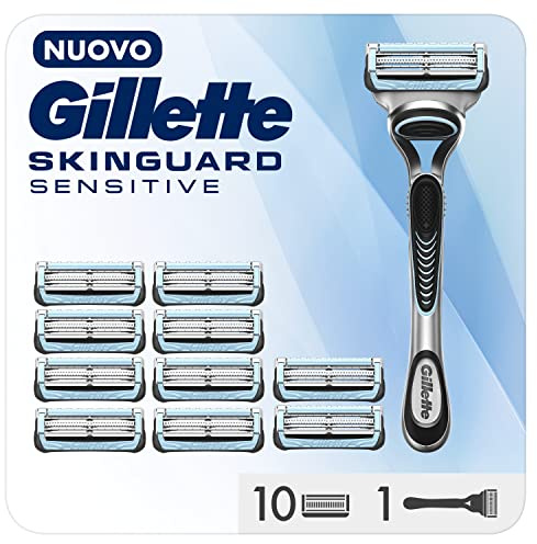 Gillette Skinguard Sensitive Rasoio Da Uomo Con LAMETTE DA BARBA Di Ricambio Con Un Tocco Di Aloe, 10 LAMETTE DA BARBA Di Ricambio, Clinicamente Testato Per Pelli Sensibili