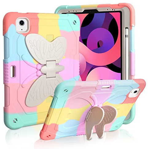 VOFOLEN Hülle für iPad Air 5/4 Generation 2022/2020 mit Stifthalter Schmetterling Ständer für Kinder Mädchen Robuste Stoßfeste Smart Case Cover Schutzhülle für iPad Pro 11 2018 10.9 Zoll,Roségold
