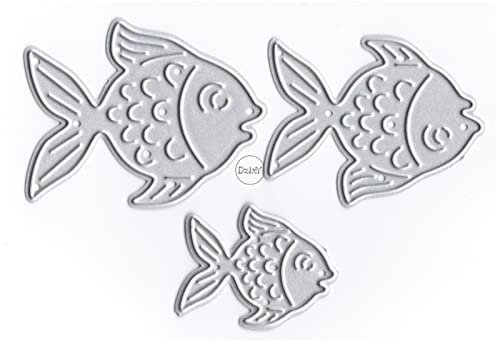 DzIxY Überlappende Fisch-Metall-Stanzformen für Kartenherstellung, Prägepapier, Stanzformen, Scrapbook, Maschinenschablonen, Aufbewahrungstaschen, Zubehör