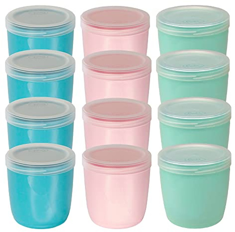 TIENDA EURASIA - Fiambreras de Plástico para Alimentos, Pack 12 Recipientes de Plástico Redondos con Tapa, Color Pastel, Reutilizables, Libre de Bpa, Apto para Microondas (Pack 12 x 1L)