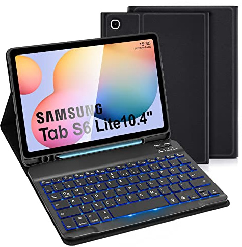 LAMA Samsung Galaxy Tab S6 Lite Hülle mit Tastatur-Deutsches QWERTZ Layout, Kabellose Tastatur Hülle für Tab S6 Lite 10,4“ (2024/2022/2020),Bluetooth Tastatur Hülle,Schwarz Beleuchtet