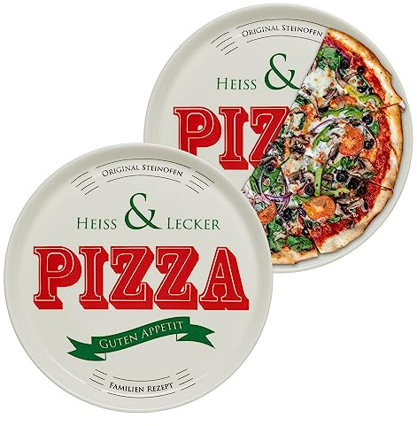 KHG 2er-Set Pizzateller, extra groß mit 30 cm Durchmesser in Heiss & Lecker | perfekt für Gastro und Zuhause, hochwertiges Porzellan, spülmaschinengeeignet & perfekt Stapelbar, vielseitig einsetzbar