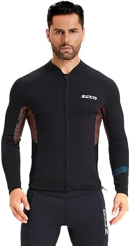 ZCCO Neoprenanzüge Top Jacke 1,5mm Neopren Anzüge Frauen Männer Neoprenanzug Langarm Tauchen Tauchen Neoprenanzug Hemd Front Reißverschluss Neoprenanzüge Hemden Schnorcheln, Surfen(FT-XL)