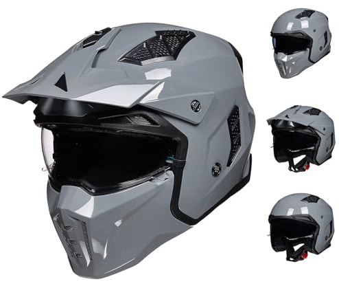 ILM Helm Motorrad Motocross Herren Damen Vintage Retro mit Visier ECE Model Z302,Grau, S