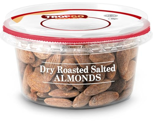 Tropgo Roasted Salted Almonds 180g Tub - Almond Nuts in Resealable and Recyclable Tub - Wholesome Trail Mix with Fibre, Protein, and Essential Minerals - Healthy Nuts for All Ages