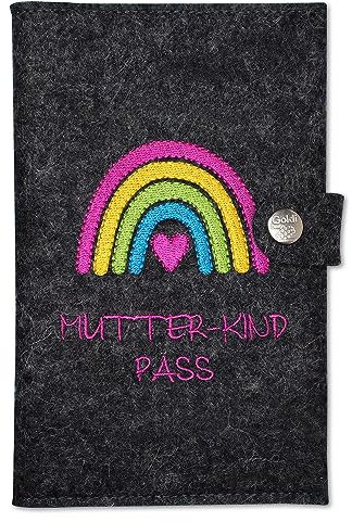 Goldi-Design mutterkindpasshülle österreich Regenbogen pink mit extra Fächern und Verschluss aus Wollfilz (anthrazit meliert)