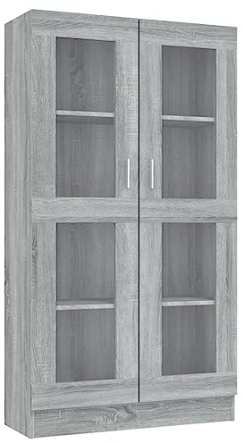 Natulvd Display Cabinet with 2 Glass Doors & 4 shelves, 150 cm Tall Bookcase Storage Cabinet, File Cabinet Sideboard for Living Room Home Office - Grey Oak