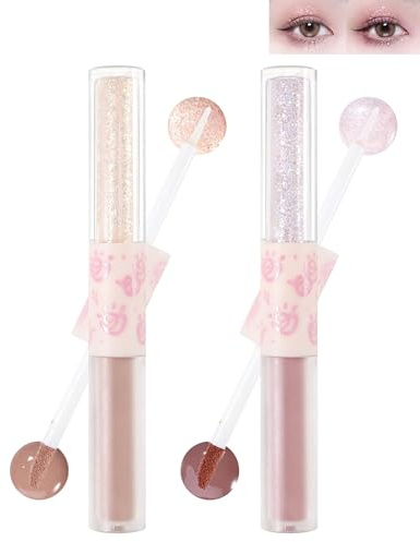 Glitter Matt Liquid Eyeshadow-2Pcs Rosa Rot 2 in 1 Hochpigmentiert Glitzer Shimmer Lidschatten Eyeliner, Langanhaltender Wasserdicht, Korean Augen-Make-up Geschenk für Weihnachten-PK01+02