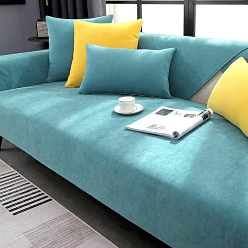 Edumov Sofa Überzug, Sofaschoner Rutschfester - Sofabezug Couchschoner L Form Ecksofa- Couch Überzug 2 3 4 Sitzer - Sofa Cover Überwurfdecke - Weiche Sofadecken Sitzfläche(Lake Blue, 70x70cm)