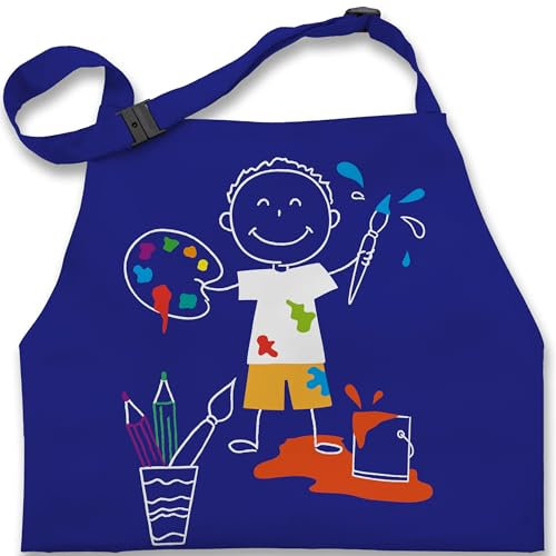 Shirtracer Schürze Kinder Jungen Mädchen - und Malschürze - Kinderschürze Strichmännchen Malen - 7-14 Jahre - Royalblau - junge