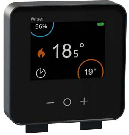Schneider Electric Wiser Raumthermostat mit Display, Steuerung per App oder manuell, Zigbee, über Hub kompatibel mit Matter, Alexa, Google, Apple, schwarz, Artikelnummer CCTFR6401