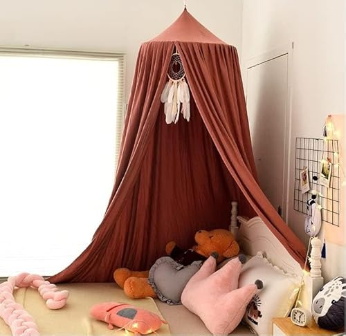 Großer Betthimmel für Kinder, runde Kuppel, aus Baumwolle, Moskitonetz, Dekoration Leseraum, Kinderzimmer, Zelt, Markise, Mädchen, Rot (Rosa)